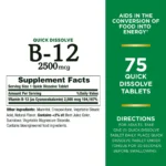 Nature’s Bounty Vitamin B12, 2500 mcg 75 Tablets - Image 2