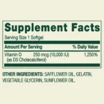 Spring Valley Vitamin D3 250 mcg (10,000 IU) 200 Softgels - Image 2