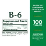 Nature’s Bounty, Vitamin B-6 100 mg 100 Tablets - Image 2
