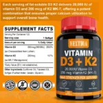 NextDia Vitamin D3 (20,000 IU) + K2 (200 mcg) – 120 softgels - Image 2