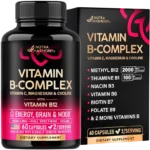 NUTRAHARMONY Vitamin B Complex for Men & Women - Riboflavin B2, B12, B1, B3, B5, B6, B7, B8, B9 | Vitamin C, Choline, Inositol | B-Complex Supplement | Energy, Brain & Heart Support | Lab Tested | 60 Vegan Capules