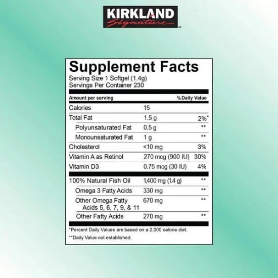 Kirkland Signature Wild Alaskan Fish Oil 1400mg, 230 Softgels - Image 2