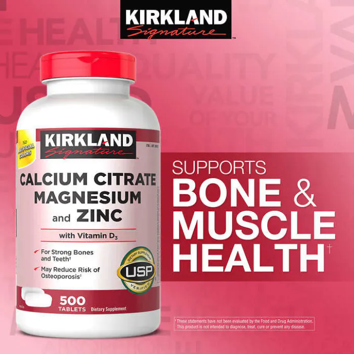 Kirkland Signature, Calcium Citrate Magnesium and Zinc, 500 Tablets - Image 4