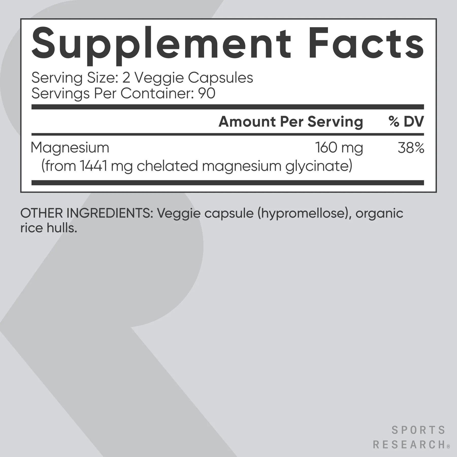 Sports Research® High Absorption Magnesium Glycinate 160mg Relaxation Muscle Nerve Support (180 Veggie Capsules) - Image 2